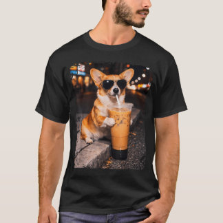 Corgi-Hund trinkt eisgekühlten Kaffee Lustiges Tie T-Shirt