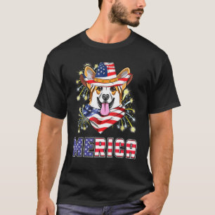 Corgi Hund Us Flagge Hut Feuerwerk Merica 4. Juli T-Shirt