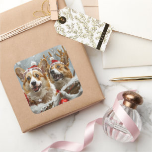 Corgi Hund Weihnachten Festlich Quadratischer Aufkleber
