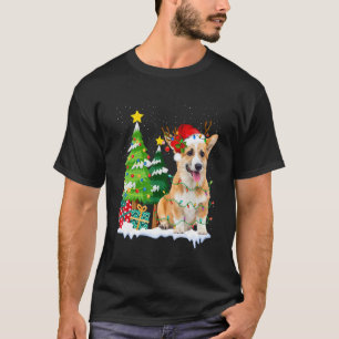 Corgi-Hund Weihnachtsmann Hut Rentier Weihnachtsli T-Shirt