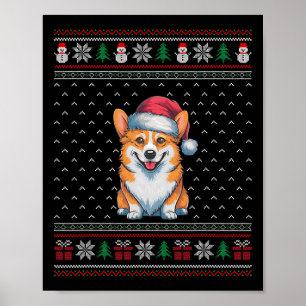Corgi Hund Weihnachtsmannmütze Tragen hässliche We Poster