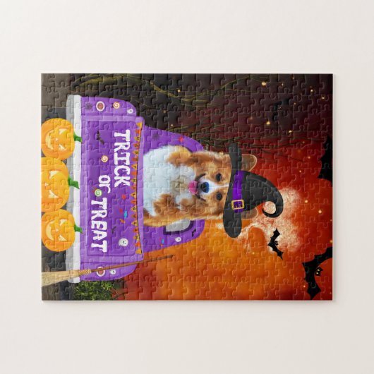 Corgi Hund zu Halloween-Lkw Puzzle (Horizontal)