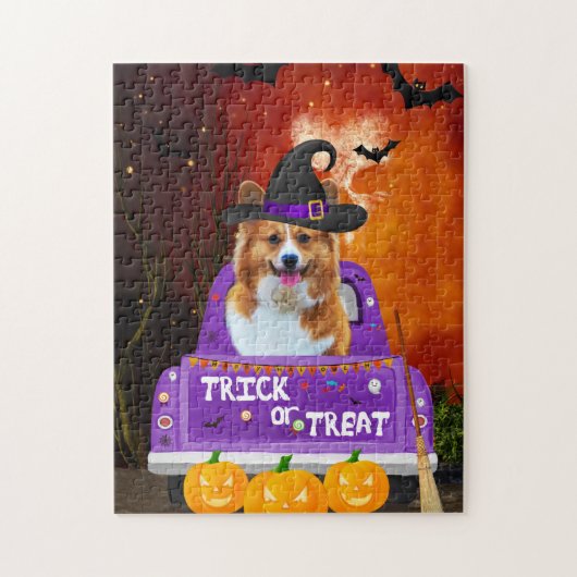 Corgi Hund zu Halloween-Lkw Puzzle (Vertikal)