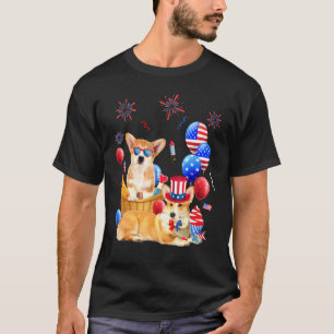 Corgi Hunde 4. Juli Amerikanische Flagge Ballons G T-Shirt
