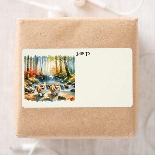 Corgi Hunde in einem Waldlauf mit Herbstfarben (Insitu)