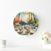 Corgi Hunde in einem Waldlauf mit Herbstfarben Große Wanduhr (Zuhause)