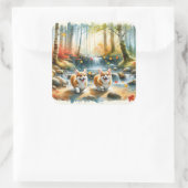 Corgi Hunde in einem Waldlauf mit Herbstfarben Quadratischer Aufkleber (Tasche)