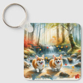 Corgi Hunde in einem Waldlauf mit Herbstfarben Schlüsselanhänger (Vorderseite)
