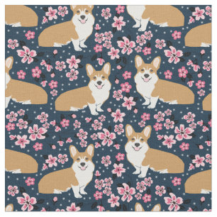 Corgi-Hunde Kirschblüten Stoff