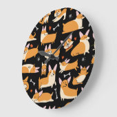 Corgi Hunde, Niedlicher nahtloser Hintergrund. Große Wanduhr (Winkel)