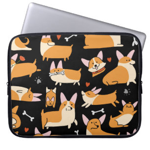 Corgi Hunde, Niedlicher nahtloser Hintergrund. Laptopschutzhülle