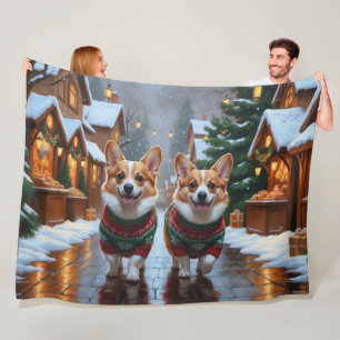 Corgi-Hunde Weihnachten Schnee Feiertag Fleecedecke
