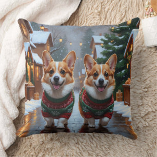 Corgi Hunde Weihnachten Schnee Feiertag Kissen