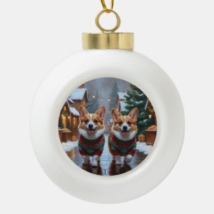 Corgi Hunde Weihnachten Schnee Urlaub Keramik Kugel-Ornament