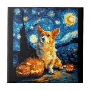 Corgi-Hundefreunde Malerei von van gogh Sternennac Fliese