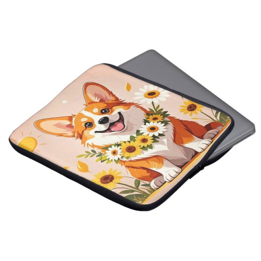 Corgi Hundenkrone mit Sonnenblumen Wanddekor Laptopschutzhülle (Vorne Oben)