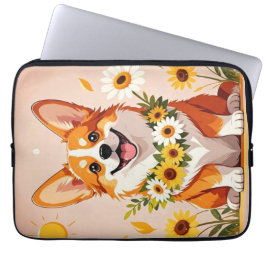 Corgi Hundenkrone mit Sonnenblumen Wanddekor Laptopschutzhülle
