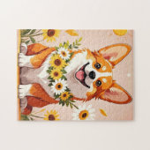 Corgi Hundenkrone mit Sonnenblumen Wanddekor Puzzle (Horizontal)