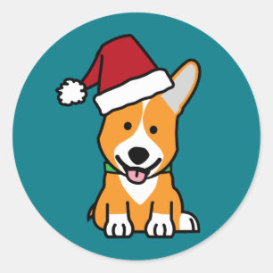 Corgi Hundewelpe Pembroke Welsh Christmas Weihnach Runder Aufkleber