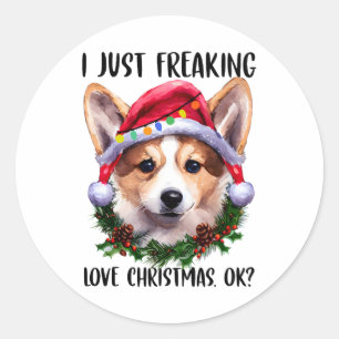 Corgi I just Freak Liebe Weihnachten Weihnachten W Runder Aufkleber