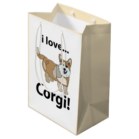 Corgi I Liebe Corgi Mittlere Geschenktüte (Rückseite Schrägansicht)