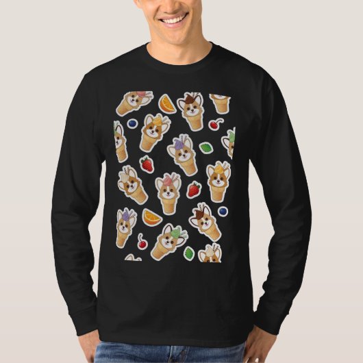 Corgi Ice Cream Cone Muster T-Shirt (Vorderseite)