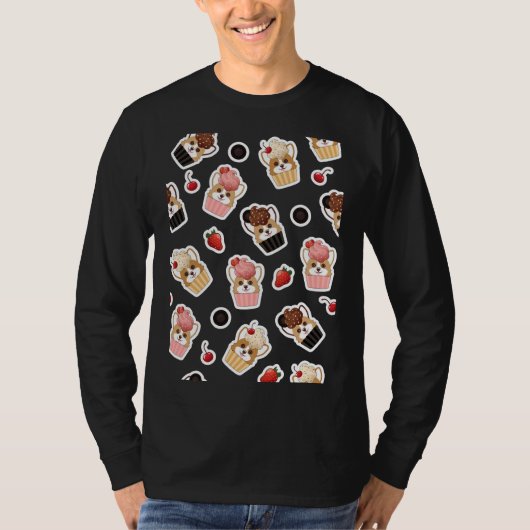Corgi Ice Cupcake Muster T-Shirt (Vorderseite)