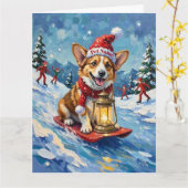 Corgi Ice Slider Christmas Lantern Hat Karte (Gelbe Blume)