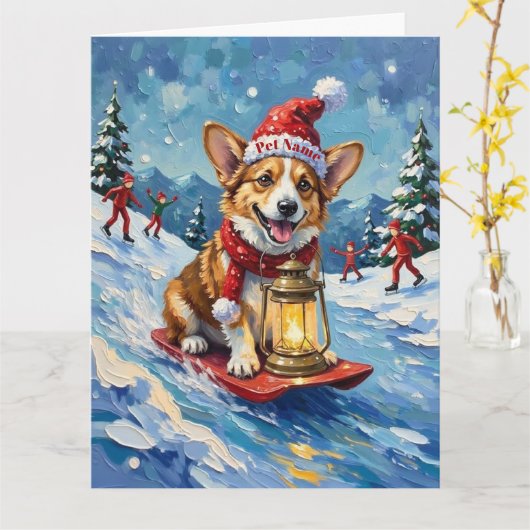 Corgi Ice Slider Christmas Lantern Hat Karte (Gelbe Blume)
