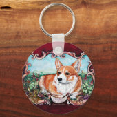 Corgi im Garten! Schlüsselanhänger (Vorderseite)