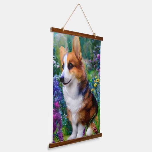 Corgi im Garten Wandteppich Mit Holzrahmen (Gewinkelt)