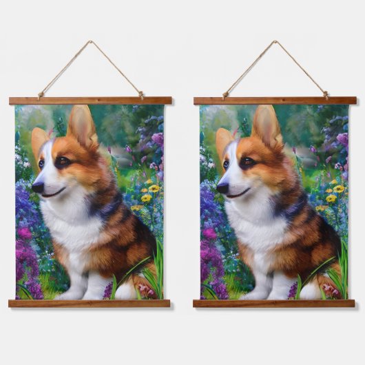 Corgi im Garten Wandteppich Mit Holzrahmen (Doppelt)