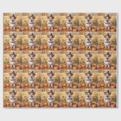 Corgi im Herbst hinterlässt Erntedank Kunst Geschenkpapier (Flach)