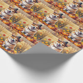 Corgi im Herbst hinterlässt Erntedank Kunst Geschenkpapier (Ecke)