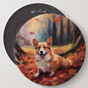 Corgi im Herbst inspiriert durch fallende Blätter Button