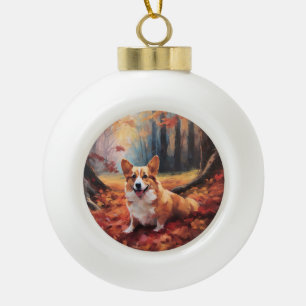 Corgi im Herbst inspiriert durch fallende Blätter Keramik Kugel-Ornament