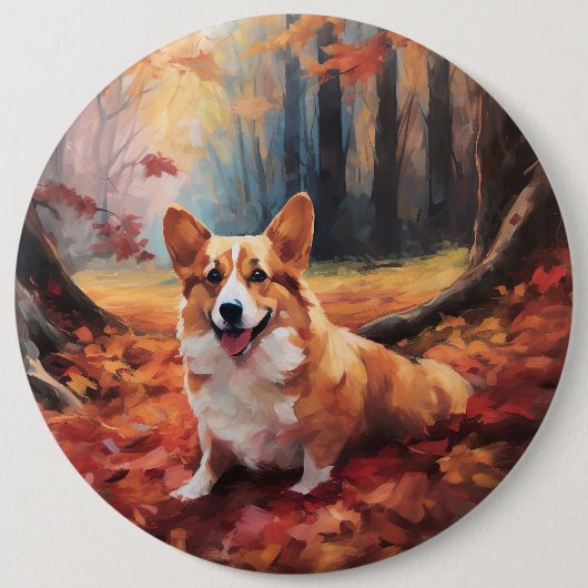 Corgi im Herbst Leaves Fall Inspiriert Button (Vorderseite)