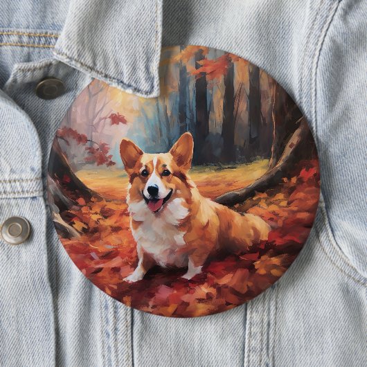 Corgi im Herbst Leaves Fall Inspiriert Button (Beispiel)
