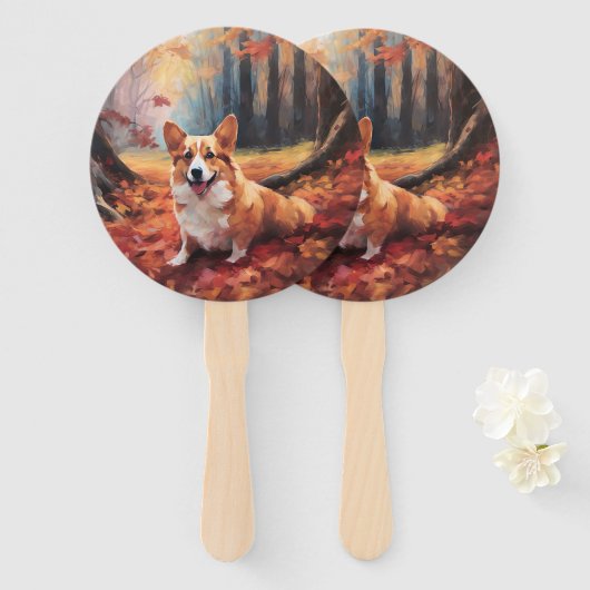 Corgi im Herbst Leaves Fall Inspiriert Fächer (Vorne und Hinten)