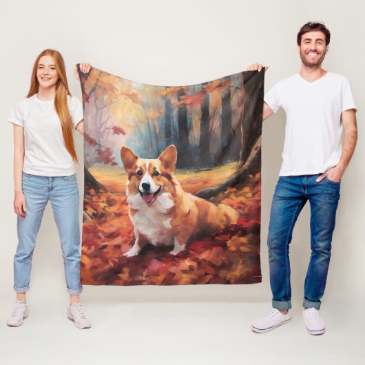 Corgi im Herbst Leaves Fall Inspiriert Fleecedecke (Beispiel)