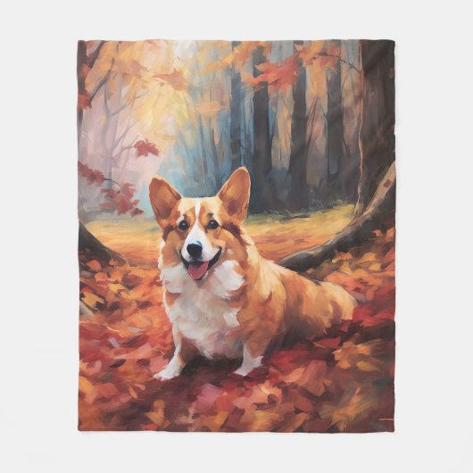 Corgi im Herbst Leaves Fall Inspiriert Fleecedecke (Vorderseite)