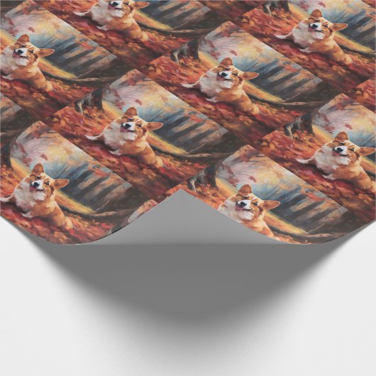 Corgi im Herbst Leaves Fall Inspiriert Geschenkpapier (Ecke)