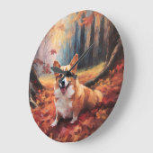 Corgi im Herbst Leaves Fall Inspiriert Große Wanduhr (Winkel)