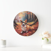 Corgi im Herbst Leaves Fall Inspiriert Große Wanduhr (Zuhause)