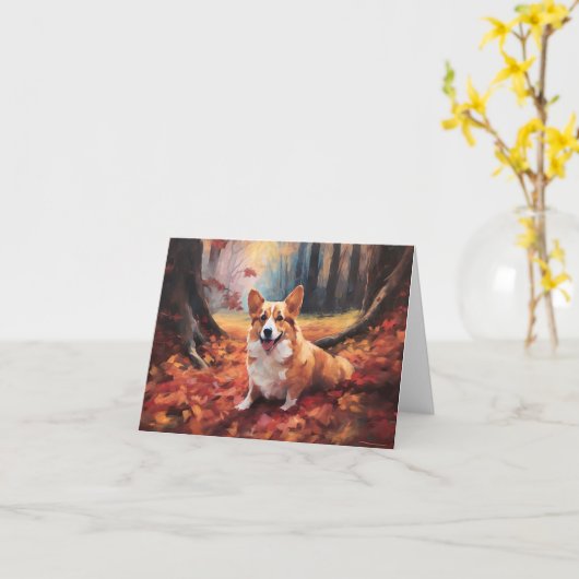 Corgi im Herbst Leaves Fall Inspiriert Karte (Gelbe Blume)