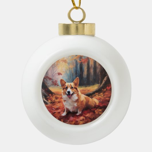 Corgi im Herbst Leaves Fall Inspiriert Keramik Kugel-Ornament (Vorderseite)