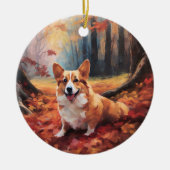 Corgi im Herbst Leaves Fall Inspiriert Keramik Ornament (Vorne)