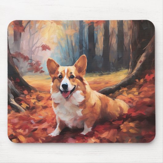 Corgi im Herbst Leaves Fall Inspiriert Mousepad (Vorne)