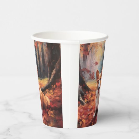 Corgi im Herbst Leaves Fall Inspiriert Pappbecher (Rechts)