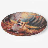 Corgi im Herbst Leaves Fall Inspiriert Pappteller (Schrägansicht)